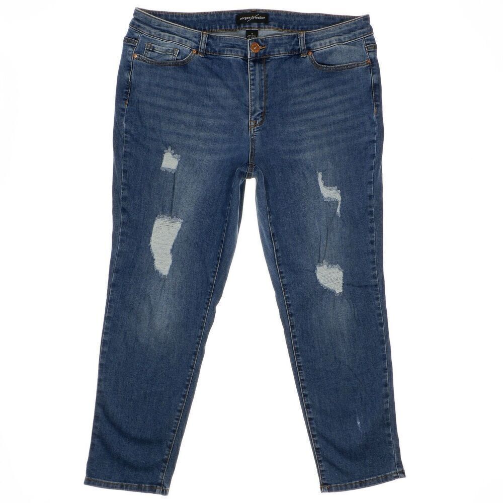 Morgan & Walker Boyfriend Jeans Size 18 Plus Womens Distressed Stretch 38 x 27.5